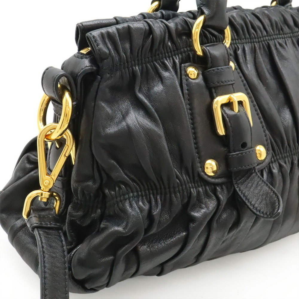 PRADA Gathered Handbag Shoulder Bag Leather NERO Black BN1407 - Picture 8 of 10